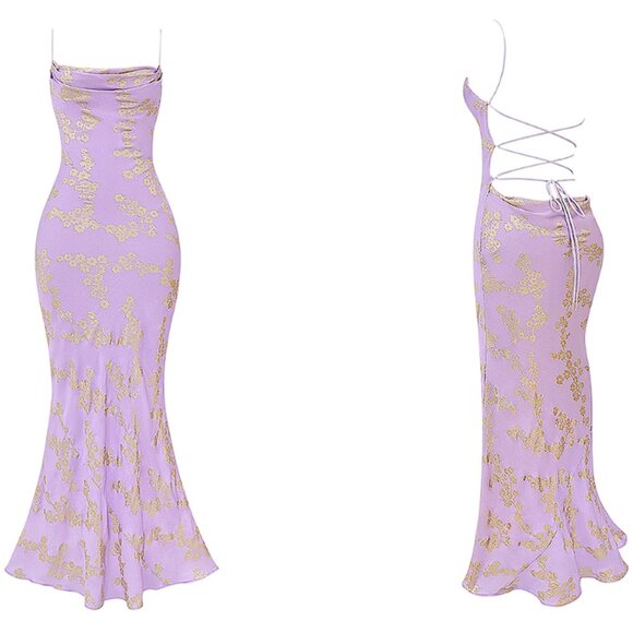 HOUSE OF CB 'Capriana' Orchid Jacquard Satin Gown NWOT - Picture 6 of 10